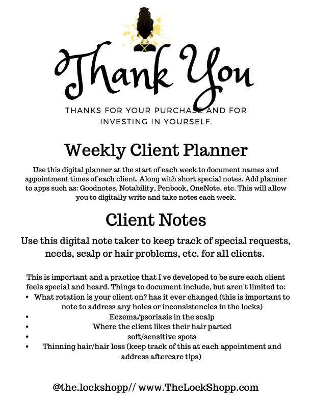 Quick Clients Notes Weekly Client Planner and Note Guide – The Lock Shopp